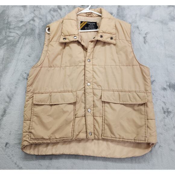 Vintage 70s SEARS Outerwear Vest Mens XL Tan Durable Insulated Lined Snap Button - Picture 1 of 8